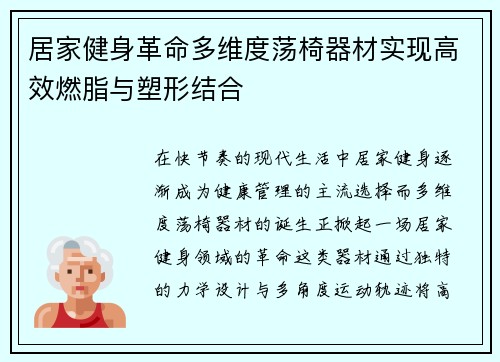 居家健身革命多维度荡椅器材实现高效燃脂与塑形结合